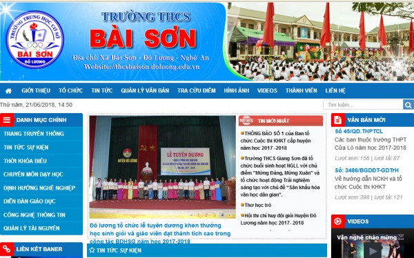 Một phần giao diện Website Trường THCS Bài Sơn